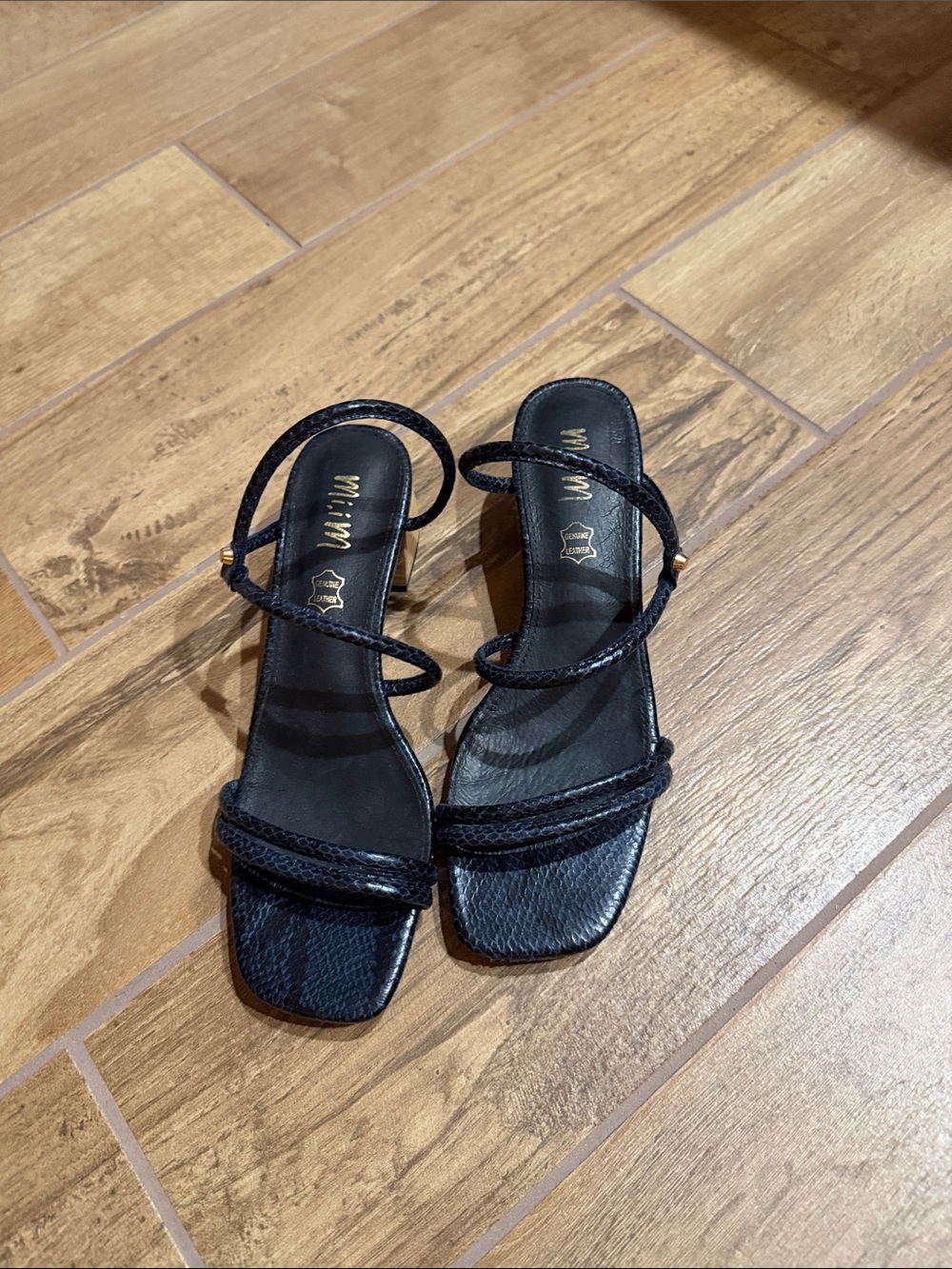 Black Braided-Strap Square-Toe Heels with Spiral Ankle Straps